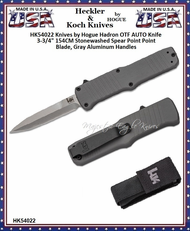 HK Knives by Hogue HK54022 HK Hadron OTF AUTO Knife 3.375" 154CM Stonewashed Spear Point Point Blade, Gray Aluminum Handles HK Knives by Hogue HK54022 HK Hadron OTF AUTO Knife 3.375" 154CM Stonewashed Spear Point Point Blade, Gray Aluminum Handles