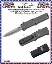 HK Knives by Hogue HK54022 HK Hadron OTF AUTO Knife 3.375" 154CM Stonewashed Spear Point Point Blade, Gray Aluminum Handles HK Knives by Hogue HK54022 HK Hadron OTF AUTO Knife 3.375" 154CM Stonewashed Spear Point Point Blade, Gray Aluminum Handles