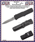 HK Knives by Hogue HK54026 HK Hadron OTF AUTO Knife 3.375" 154CM Stonewashed Spear Point Point Blade, Black Aluminum Handles