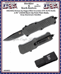 HK Knives by Hogue HK54052 Hogue Mini Incursion OTF Automatic 3" 154CM Black Clip Point Plain Blade, Gray Aluminum Handled Knife & Pouch