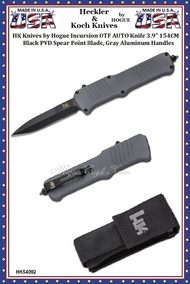 HK Knives by Hogue HK54092 HK Incursion OTF AUTO Knife 3.9" 154CM Black PVD Spear Point Blade, Gray Aluminum Handles HK Knives by Hogue HK54092 HK Incursion OTF AUTO Knife 3.9" 154CM Black PVD Spear Point Blade, Gray Aluminum Handles
