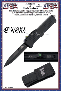 HK Knives by Hogue HK54095 HK Incursion OTF Auto 3.9" Bayonet Blade Black PVD Finish Matte Black Aluminum Frame Tritium Infused Trigger