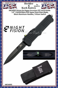 HK Knives by Hogue HK54095 HK Incursion OTF Auto 3.9" Bayonet Blade Black PVD Finish Matte Black Aluminum Frame Tritium Infused Trigger HK Knives by Hogue HK54095 HK Incursion OTF Auto 3.9" Bayonet Blade Black PVD Finish Matte Black Aluminum Frame Tritium Infused Trigger