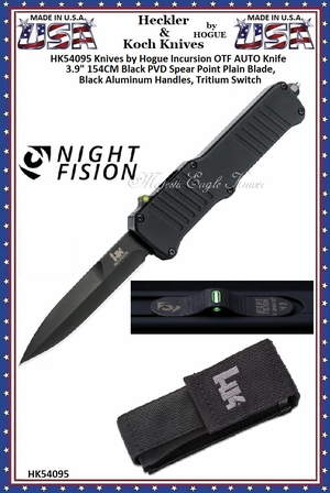 HK Knives by Hogue HK54095 HK Incursion OTF Auto 3.9" Bayonet Blade Black PVD Finish Matte Black Aluminum Frame Tritium Infused Trigger HK Knives by Hogue HK54095 HK Incursion OTF Auto 3.9" Bayonet Blade Black PVD Finish Matte Black Aluminum Frame Tritium Infused Trigger