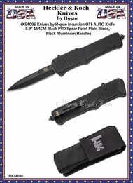 HK Knives by Hogue HK54096 HK Incursion OTF AUTO Knife 3.9" 154CM Black PVD Spear Point Blade, Black Aluminum Handles HK Knives by Hogue HK54096 HK Incursion OTF AUTO Knife 3.9" 154CM Black PVD Spear Point Blade, Black Aluminum Handles