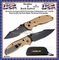 HK Knives by Hogue HK54153 Exemplar Folding Knife 3.25" 154CM Black Combo Clip Point Blade, FDE Brown G10 Handles HK Knives by Hogue HK54153 Exemplar Folding Knife 3.25" 154CM Black Combo Clip Point Blade, FDE Brown G10 Handles