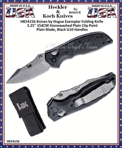 HK Knives by Hogue HK54156 HK Exemplar Folding Knife 3.25" 154CM Stonewashed Plain Clip Point Blade, Black G10 Handles