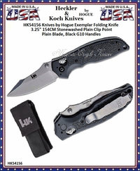 HK Knives by Hogue HK54156 HK Exemplar Folding Knife 3.25" 154CM Stonewashed Plain Clip Point Blade, Black G10 Handles HK Knives by Hogue HK54156 HK Exemplar Folding Knife 3.25" 154CM Stonewashed Plain Clip Point Blade, Black G10 Handles