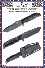 HK Knives by Hogue HK55240 Fray Fixed Blade Knife 4.2" 154CM Black Tanto Blade, Black Rubber Handles (Paracord Included), Zytel Sheath HK Knives by Hogue HK55240 Fray Fixed Blade Knife 4.2" 154CM Black Tanto Blade, Black Rubber Handles (Paracord Included), Zytel Sheath