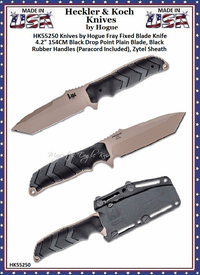 HK Knives by Hogue HK55250 Fray Fixed Blade Knife 4.2" 154CM Black Drop Point Blade, Black Rubber Handles (Paracord Included), Zytel Sheath HK Knives by Hogue HK55250 Fray Fixed Blade Knife 4.2" 154CM Black Drop Point Blade, Black Rubber Handles (Paracord Included), Zytel Sheath