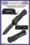 HO Knives by Hogue HO34031 Compound OTF Automatic 3.5" Plain Clip Point Blade - Black PVD Finish, Solid Black G10 Frame Tritium Infused Trigger