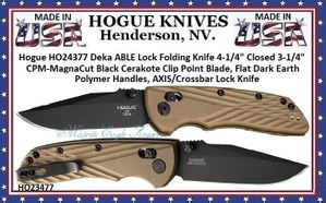 Hogue HO24377 Deka ABLE Lock Folding Knife 4-1/4" Closed 3-1/4" CPM-MagnaCut Black Cerakote Clip Point Blade, Flat Dark Earth Polymer Handles, AXIS/Crossbar Lock Knife Hogue HO24377 Deka ABLE Lock Folding Knife 4-1/4" Closed 3-1/4" CPM-MagnaCut Black Cerakote Clip Point Blade, Flat Dark Earth Polymer Handles, AXIS/Crossbar Lock Knife
