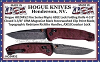 Hogue HO24452 Fire Series Mysto ABLE Lock Folding Knife 4-3.8" Closed 3-3/8" CPM-MagnaCut Black Stonewashed Clip Point Blade, Topographic Redstone Richlite Handles, AXIS/Crossbar Lock Hogue HO24452 Fire Series Mysto ABLE Lock Folding Knife 4-3.8" Closed 3-3/8" CPM-MagnaCut Black Stonewashed Clip Point Blade, Topographic Redstone Richlite Handles, AXIS/Crossbar Lock