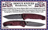 Hogue HO24452 Fire Series Mysto ABLE Lock Folding Knife 4-3.8" Closed 3-3/8" CPM-MagnaCut Black Stonewashed Clip Point Blade, Topographic Redstone Richlite Handles, AXIS/Crossbar Lock 