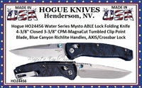 Hogue HO24456 Water Series Mysto ABLE Lock Folding Knife 4-3/8" Closed 3-3/8" CPM-MagnaCut Tumbled Clip Point Blade, Blue Canyon Richlite Handles, AXIS/Crossbar Lock Hogue HO24456 Water Series Mysto ABLE Lock Folding Knife 4-3/8" Closed 3-3/8" CPM-MagnaCut Tumbled Clip Point Blade, Blue Canyon Richlite Handles, AXIS/Crossbar Lock
