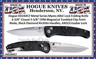 Hogue HO24457 Metal Series Mysto ABLE Lock Folding Knife 4-3/8" Closed 3-3/8" CPM-MagnaCut Tumbled Clip Point Blade, Black Diamond Richlite Handles, AXIS/Crossbar Lock Hogue HO24457 Metal Series Mysto ABLE Lock Folding Knife 4-3/8" Closed 3-3/8" CPM-MagnaCut Tumbled Clip Point Blade, Black Diamond Richlite Handles, AXIS/Crossbar Lock