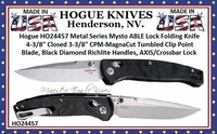Hogue HO24457 Metal Series Mysto ABLE Lock Folding Knife 4-3/8" Closed 3-3/8" CPM-MagnaCut Tumbled Clip Point Blade, Black Diamond Richlite Handles, AXIS/Crossbar Lock Hogue HO24457 Metal Series Mysto ABLE Lock Folding Knife 4-3/8" Closed 3-3/8" CPM-MagnaCut Tumbled Clip Point Blade, Black Diamond Richlite Handles, AXIS/Crossbar Lock