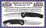 Hogue HO24457 Metal Series Mysto ABLE Lock Folding Knife 4-3/8" Closed 3-3/8" CPM-MagnaCut Tumbled Clip Point Blade, Black Diamond Richlite Handles, AXIS/Crossbar Lock 