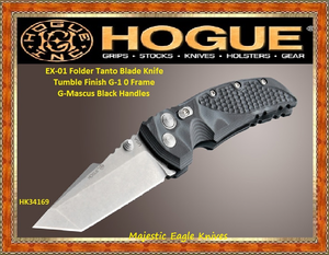 Hogue Knives HK34169 EX-01 3.5" Folder Tanto Blade Tumble Finish G-10 Frame G-Mascus Knife