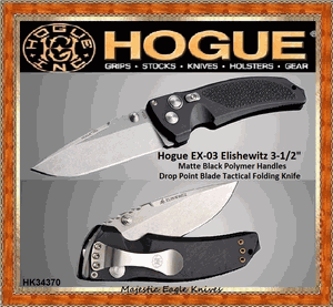 Hogue Knives HK34370 EX-03 Drop Point Blade Tumble Finish Polymer Frame Knife