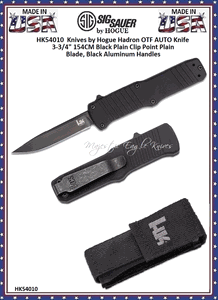 HK Knives by Hogue HK54010 Hogue Elishewitz A01-Microswitch AUTO Folding Knife 2-3/4" 154CM Stonewashed Plain Drop Point Blade, Aquamarine Aluminum Handled Knife & Pouch
