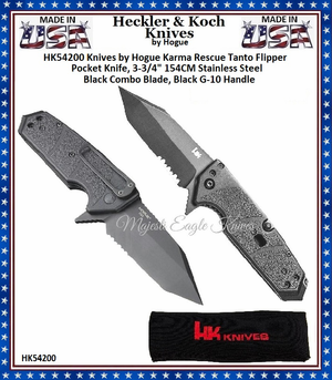 Hogue Knives HK54200 Knives by Hogue Karma Rescue Tanto Flipper Pocket Knife, 3-3/4" 154CM Stainless Steel Black Combo Blade, Black G-10 Handle Hogue Knives HK54200 Knives by Hogue Karma Rescue Tanto Flipper Pocket Knife, 3-3/4" 154CM Stainless Steel Black Combo Blade, Black G-10 Handle