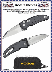 Hogue Knives HO24100 Hogue A01 Microswitch Automatic 2.625" Stonewash Wharncliffe Plain Blade Black Aluminum Handled Knife & Pouch