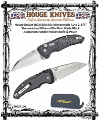 Hogue Knives HO24100 Hogue A01 Microswitch Automatic 2.625" Stonewash Wharncliffe Plain Blade Black Aluminum Handled Knife & Pouch Hogue Knives HO24100 Hogue A01 Microswitch Automatic 2.625" Stonewash Wharncliffe Plain Blade Black Aluminum Handled Knife & Pouch