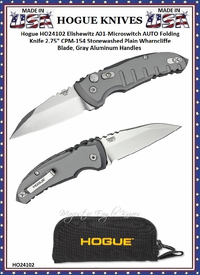 Hogue Knives HO24102 Hogue A01-Microswitch 2-3/4" Tumbled Wharncliffe Plain Blade, Gray Anodized Aluminum Handled Knife & Pouch Hogue Knives HO24102 Hogue A01-Microswitch 2-3/4" Tumbled Wharncliffe Plain Blade, Gray Anodized Aluminum Handled Knife & Pouch