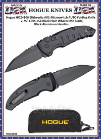 Hogue Knives HO24106 Hogue A01 Microswitch Automatic 2-3/4" Black Wharncliffe Plain Blade Black Aluminum Handled Knife & Pouch Hogue Knives HO24106 Hogue A01 Microswitch Automatic 2-3/4" Black Wharncliffe Plain Blade Black Aluminum Handled Knife & Pouch