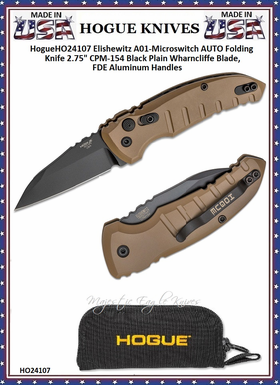 Hogue Knives HO24107 Hogue A01 Microswitch Automatic 2-1/2" Black Wharncliffe Plain Blade Black Aluminum Handled Knife & Pouch