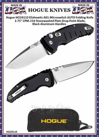 Hogue Knives HO24110 Hogue Elishewitz A01-Microswitch AUTO 2-3/4" 154CM Stonewashed Plain Drop Point Blade, Black Aluminum Handled Knife & Pouch Hogue Knives HO24110 Hogue Elishewitz A01-Microswitch AUTO 2-3/4" 154CM Stonewashed Plain Drop Point Blade, Black Aluminum Handled Knife & Pouch