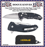 Hogue Knives HO24160 Elishewitz X1-Microflip Flipper Pocket Knife 2-3/4" CPM-154 Stonewashed Plain Wharncliffe Blade, Black Aluminum Handles 