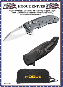 Hogue Knives HO24162 Elishewitz X1-Microflip Flipper Pocket Knife 2.75" CPM-154 Stonewashed Plain Wharncliffe Blade, Gray Aluminum Handles 