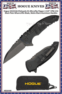 Hogue Knives HO24166 Elishewitz X1-Microflip Flipper Pocket Knife 2.75" CPM-154 Black Plain Wharncliffe Blade, Matte Black Aluminum Handles 