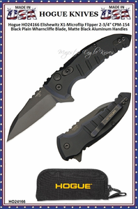 Hogue Knives HO24166 Elishewitz X1-Microflip Flipper Pocket Knife 2.75" CPM-154 Black Plain Wharncliffe Blade, Matte Black Aluminum Handles Hogue Knives HO24166 Elishewitz X1-Microflip Flipper Pocket Knife 2.75" CPM-154 Black Plain Wharncliffe Blade, Matte Black Aluminum Handles