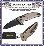 Hogue Knives HO24167 Elishewitz X1-Microflip Flipper Pocket Knife 2.75" CPM-154 Black Plain Wharncliffe Blade, FDE Aluminum Handles 
