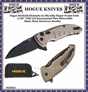 Hogue Knives HO24167 Elishewitz X1-Microflip Flipper Pocket Knife 2.75" CPM-154 Black Plain Wharncliffe Blade, FDE Aluminum Handles 