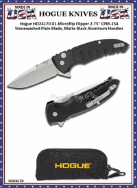 Hogue Knives HO24170 Hogue X1-Microflip Flipper 2-3/4" CPM-154 Stonewashed Plain Blade, Matte Black Aluminum Handled Pocket Knife & Pouch Hogue Knives HO24170 Hogue X1-Microflip Flipper 2-3/4" CPM-154 Stonewashed Plain Blade, Matte Black Aluminum Handled Pocket Knife & Pouch