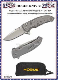 Hogue Knives HO24172 Hogue X1-Microflip Flipper 2-3/4" CPM-154 Stonewashed Plain Blade, Matte Gray Aluminum Handled Pocket Knife & Pouch Hogue Knives HO24172 Hogue X1-Microflip Flipper 2-3/4" CPM-154 Stonewashed Plain Blade, Matte Gray Aluminum Handled Pocket Knife & Pouch