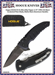Hogue Knives HO24176 Hogue X1-Microflip Flipper 2-3/4" CPM-154 Black Cerakote Blade, Black Aluminum Handled Pocket Knife & Pouch Hogue Knives HO24176 Hogue X1-Microflip Flipper 2-3/4" CPM-154 Black Cerakote Blade, Black Aluminum Handled Pocket Knife & Pouch