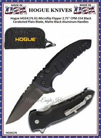 Hogue Knives HO24176 Hogue X1-Microflip Flipper 2-3/4" CPM-154 Black Cerakote Blade, Black Aluminum Handled Pocket Knife & Pouch Hogue Knives HO24176 Hogue X1-Microflip Flipper 2-3/4" CPM-154 Black Cerakote Blade, Black Aluminum Handled Pocket Knife & Pouch