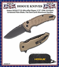 Hogue Knives HO24177 Hogue X1-Microflip Flipper 2-3/4" CPM-154 Black Cerakoted Blade, Flat Dark Earth Aluminum Handled Pocket Knife & Pouch Hogue Knives HO24177 Hogue X1-Microflip Flipper 2-3/4" CPM-154 Black Cerakoted Blade, Flat Dark Earth Aluminum Handled Pocket Knife & Pouch