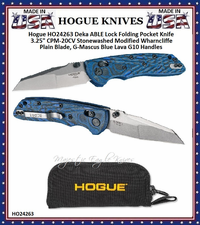 Hogue Knives HO24263 Hogue Deka ABLE Lock Folding Knife 3.25" CPM-20CV Stonewashed Modified Wharncliffe Blade, G-Mascus Blue Lava G10 Handles Hogue Knives HO24263 Hogue Deka ABLE Lock Folding Knife 3.25" CPM-20CV Stonewashed Modified Wharncliffe Blade, G-Mascus Blue Lava G10 Handles