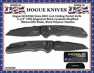 Hogue Knives HO24366 Hogue Deka ABLE Lock Folding Pocket Knife 3.25" CPM-MagnaCut Black Cerakote Modified Wharncliffe Blade, Black Polymer Handles 