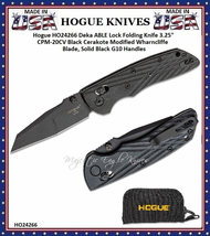 Hogue Knives HO24266 Hogue Deka ABLE Lock Folding Knife 3.25" CPM-20CV Black Cerakote Modified Wharncliffe Blade, Solid Black G10 Handles Hogue Knives HO24266 Hogue Deka ABLE Lock Folding Knife 3.25" CPM-20CV Black Cerakote Modified Wharncliffe Blade, Solid Black G10 Handles