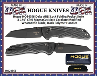 Hogue Knives HO24366 Hogue Deka ABLE Lock Folding Pocket Knife 3.25" CPM-MagnaCut Black Cerakote Modified Wharncliffe Blade, Black Polymer Handles Hogue Knives HO24366 Hogue Deka ABLE Lock Folding Pocket Knife 3.25" CPM-MagnaCut Black Cerakote Modified Wharncliffe Blade, Black Polymer Handles