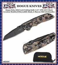 Hogue Knives HO24267 Hogue Deka ABLE Lock Folding Knife 3.25" CPM-20CV Black Cerakote Modified Wharncliffe Blade, G-Mascus FDE G10 Handles Hogue Knives HO24267 Hogue Deka ABLE Lock Folding Knife 3.25" CPM-20CV Black Cerakote Modified Wharncliffe Blade, G-Mascus FDE G10 Handles