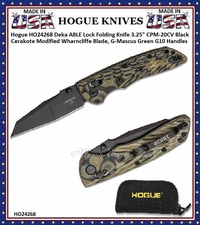 Hogue Knives HO24268 Hogue Deka ABLE Lock Folding Knife 3.25" CPM-20CV Black Cerakote Modified Wharncliffe Blade, G-Mascus Green G10 Handles Hogue Knives HO24268 Hogue Deka ABLE Lock Folding Knife 3.25" CPM-20CV Black Cerakote Modified Wharncliffe Blade, G-Mascus Green G10 Handles