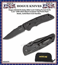 Hogue Knives HO24276 Hogue Deka ABLE Lock Folding Knife 3.25" CPM-20CV Black Cerakote Clip Point Blade, Solid Black G10 Handles Hogue Knives HO24276 Hogue Deka ABLE Lock Folding Knife 3.25" CPM-20CV Black Cerakote Clip Point Blade, Solid Black G10 Handles